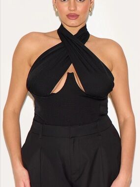 PrettyLittleThing Woven Cross Front Underwire Bodysuit